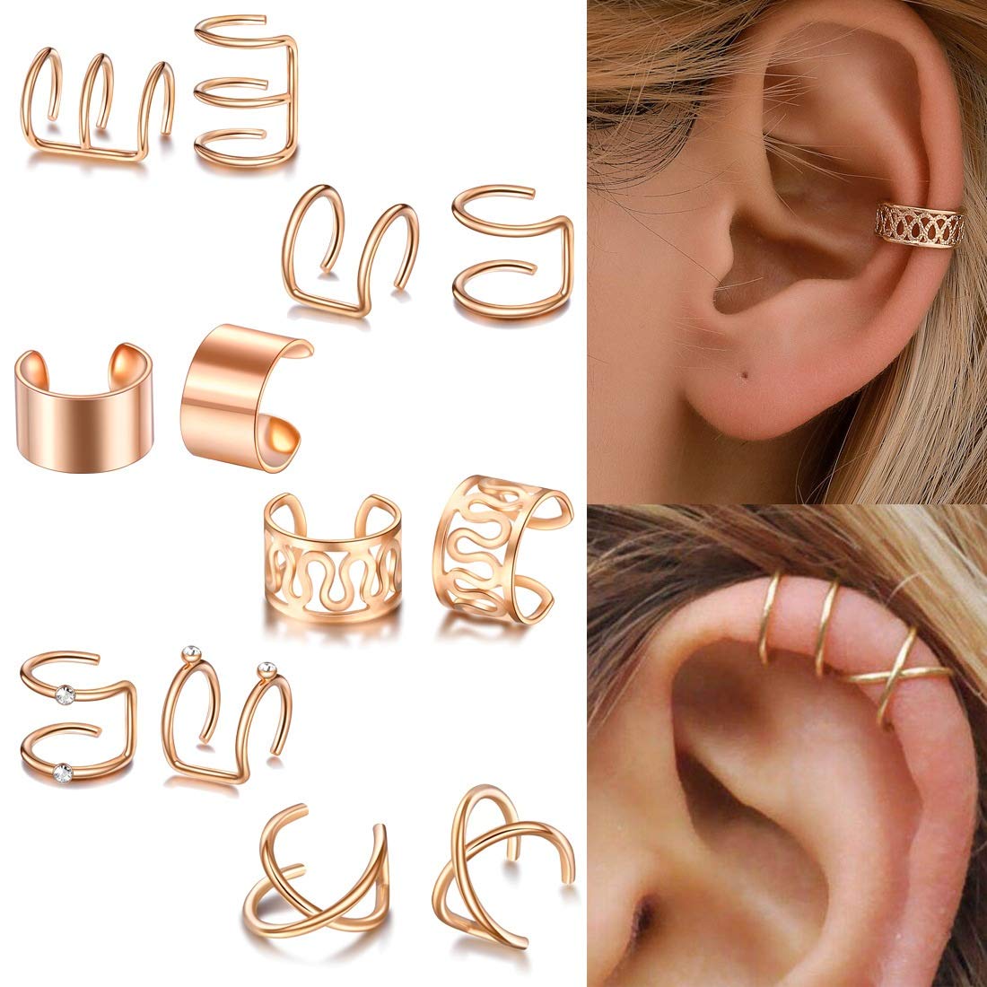 Amazon.com: Xunuo 6 Pairs Rose Gold Tone Stainless Steel Ear Cuff
