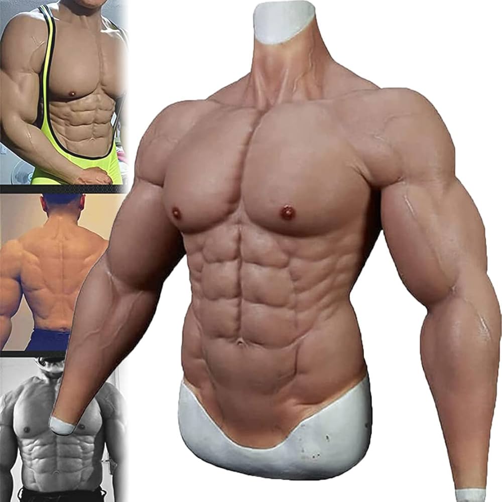 Amazon.co.jp: 男性の胸部シリコンマッスルスーツ、腕付きシリコン