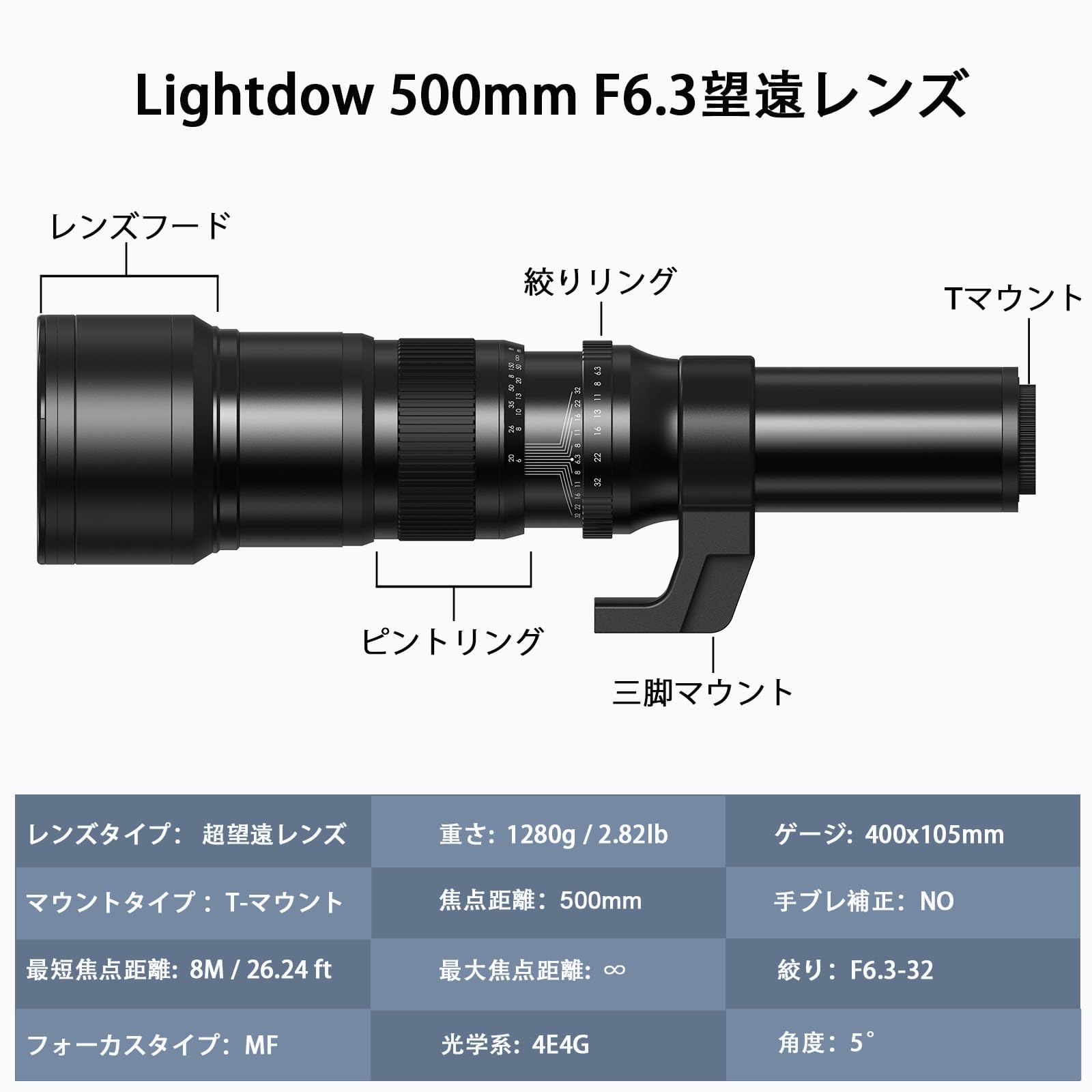 Amazon.co.jp: Lightdow 500mm F/6.3-32大型 望遠レンズ一眼レフレンズ