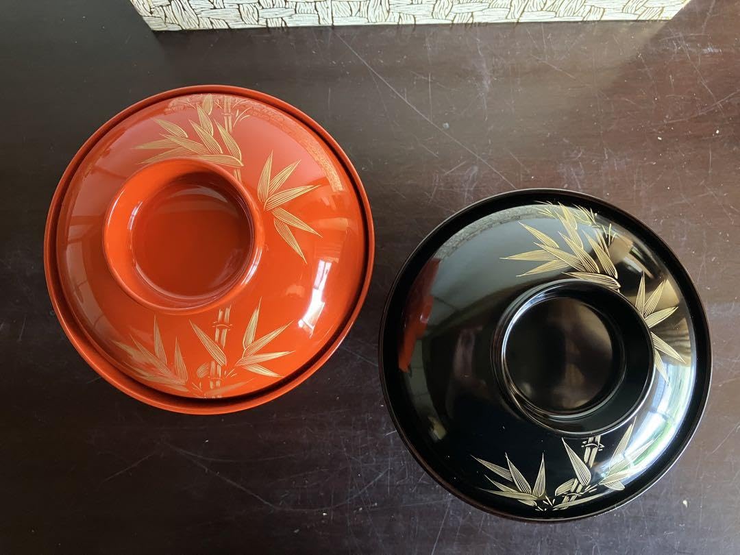 Amazon.co.jp: 輪島塗 沈金 竹 夫婦椀 蓋付お椀 お椀 汁椀 吸物椀 2客