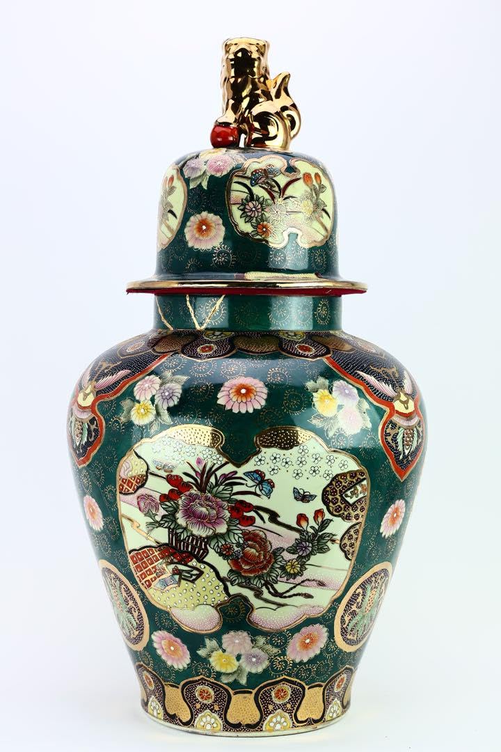 九谷焼 谷敷正人作 雅彩笹文 花瓶 九谷正人造