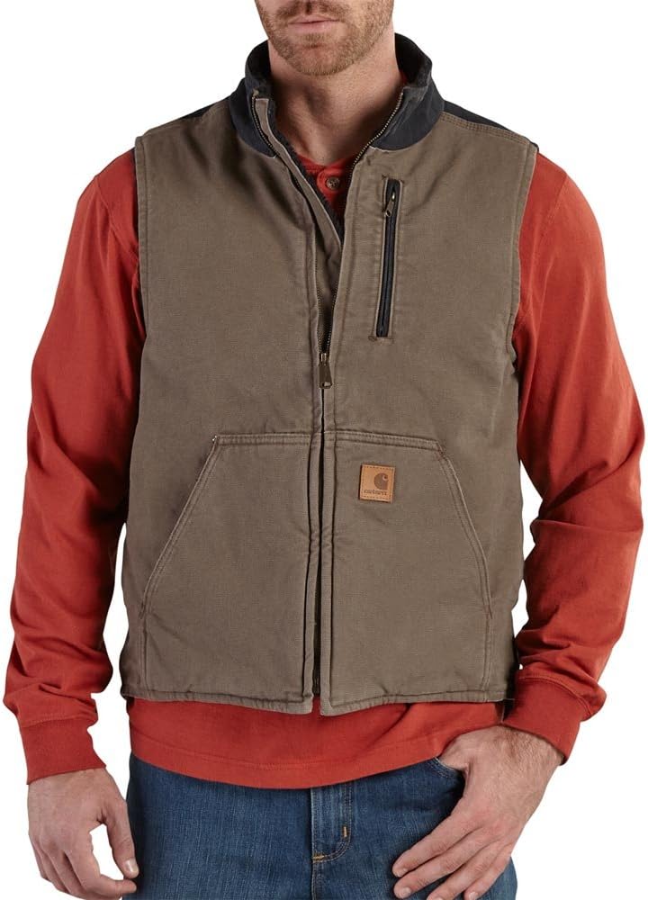 Carhartt Men's Big-Tall Mock Neck Vest Sherpa Lined Sandstone