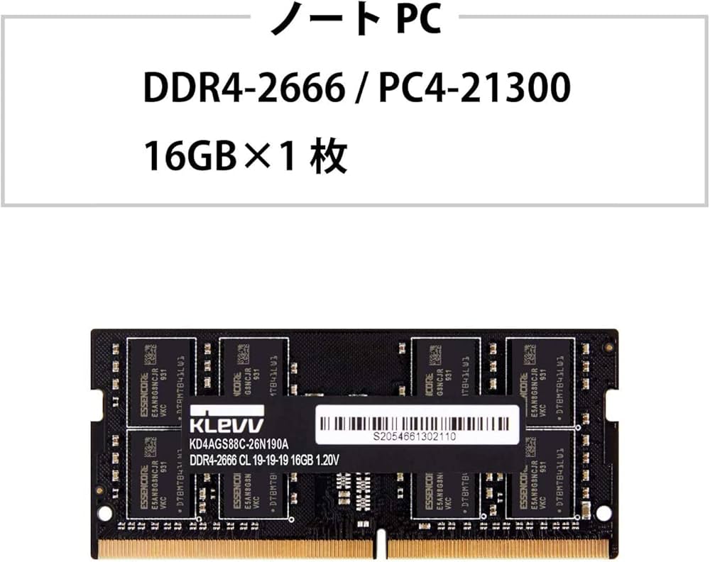 Amazon | KLEVV ノートPC用 メモリ DDR4 2666 PC4-21300 16GB x 1枚