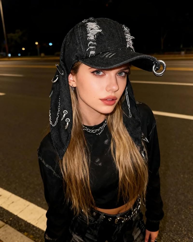 Amazon.com: Gothic Denim Rabbit Hat with Ears Bunny Ears Hat Y2k