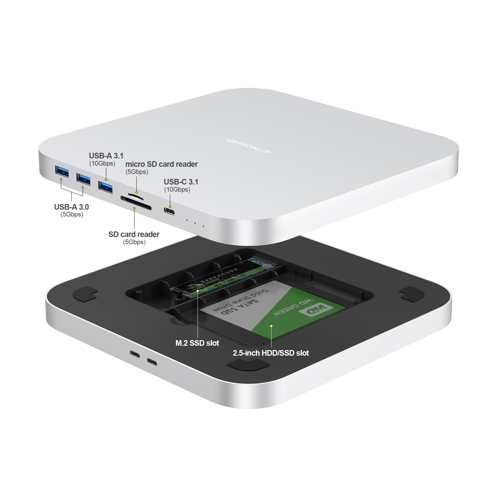 Amazon.com: Mac mini Dock, USB C Hub with Dual SSD Enclosure- Fits