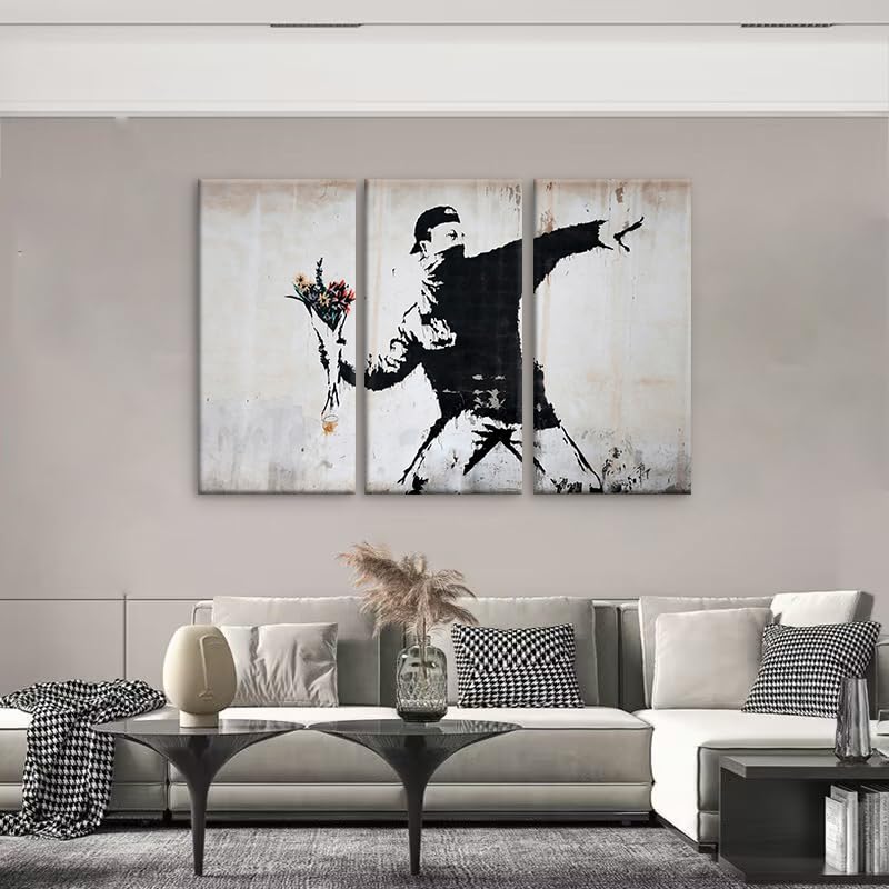 Amazon.co.jp: バンクシー 花束を投げる男 アートパネル 3枚 飾り絵