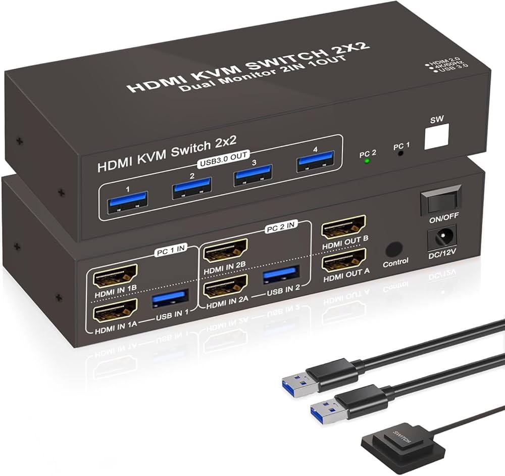 Amazon.co.jp: KVM Switch 2 モニター 2 コンピューター HDMI 4K 60Hz