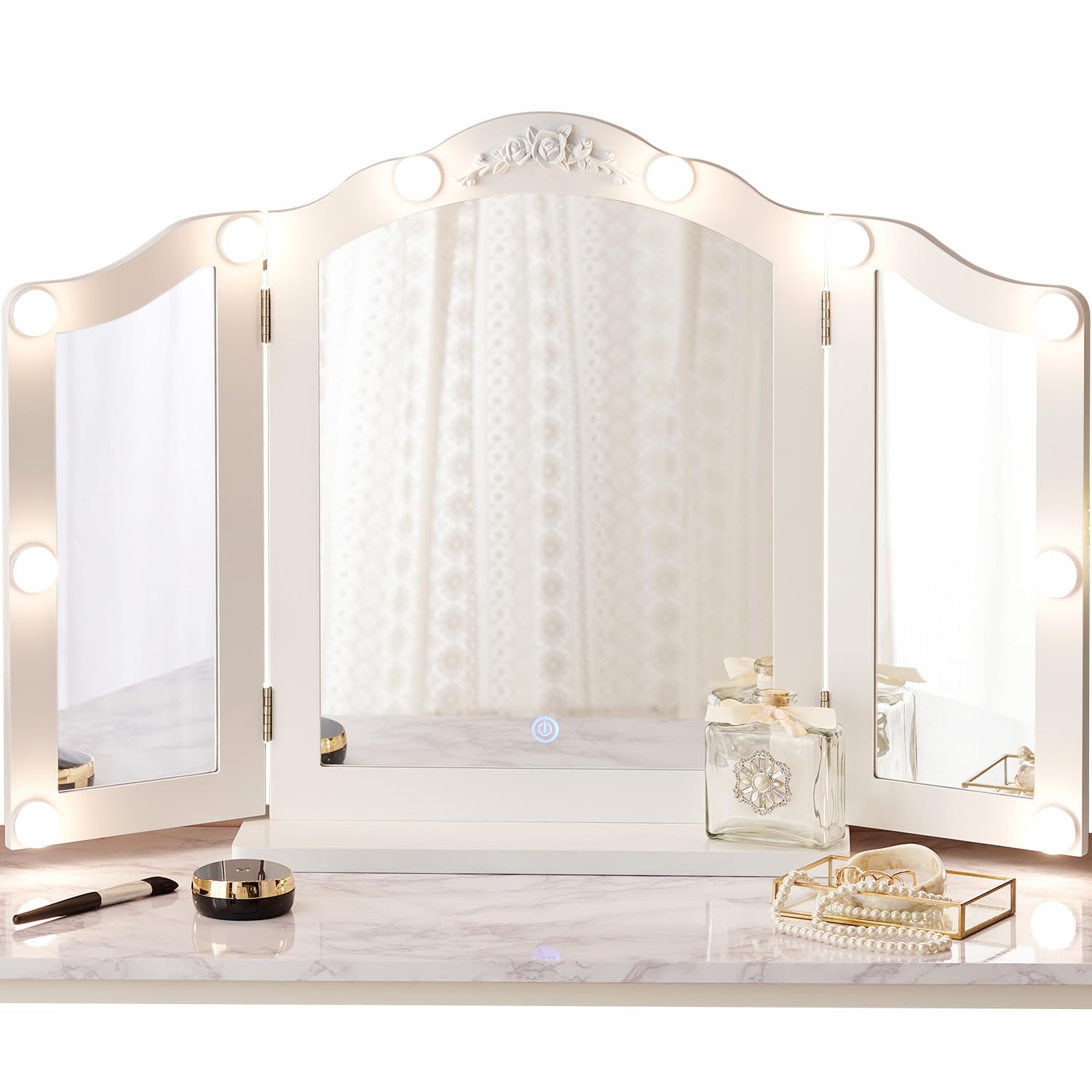 Amazon.co.jp: 萩原 三面鏡 卓上 女優 ミラー 姫系 LEDライト 10個 調