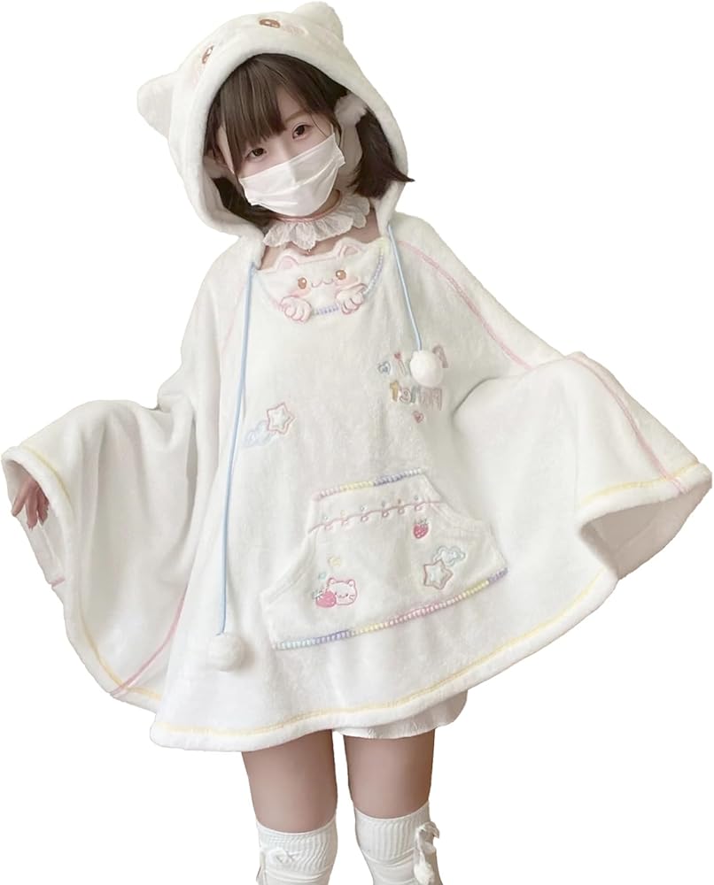 Amazon | [Lilikakoi] かわいい 耳付き ポンチョ レディース 猫耳形