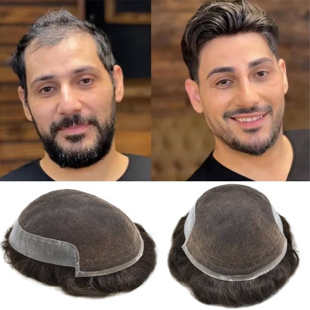 Amazon.com : Swiss Lace Mens Hair System Clear Poly Toupee for Men