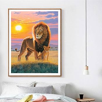 Amazon.co.jp: 数字でフレームレスライオンDIY絵画キャンバス壁アート