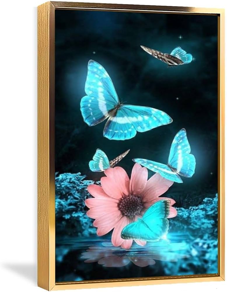 Amazon.co.jp: 絵画 青く光る蝶インテリア 絵画 ポスター カラフルな