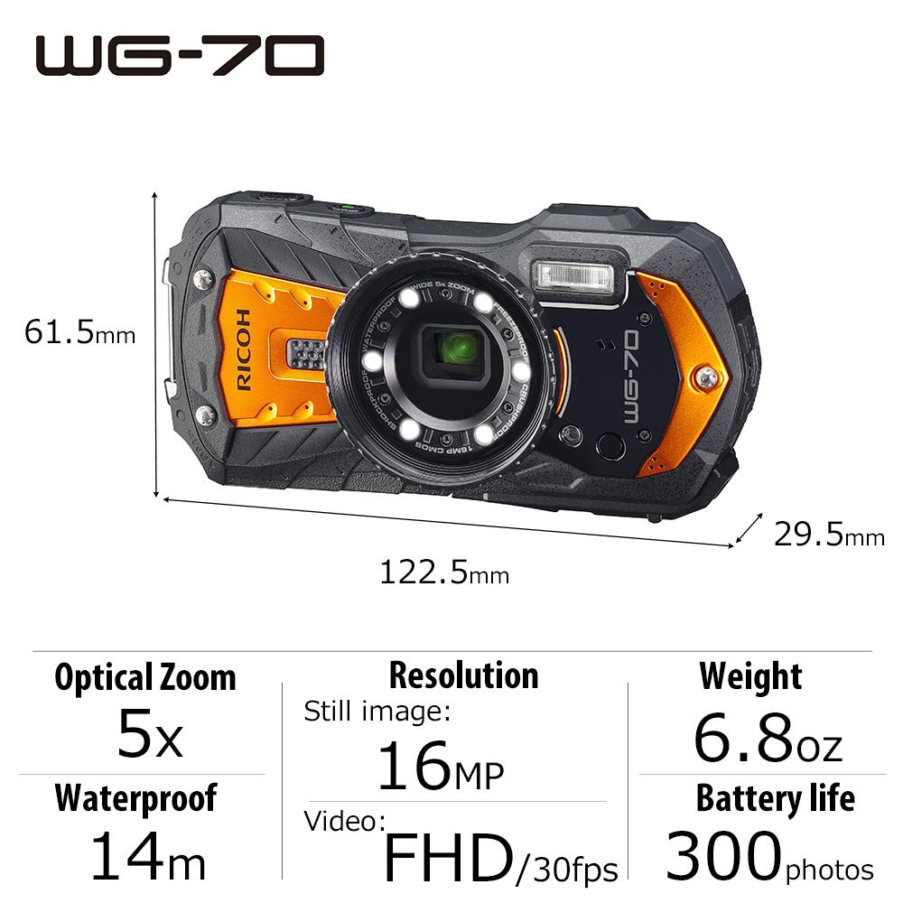 Amazon.com : Ricoh WG-70 Orange Waterproof Digital Camera 16MP