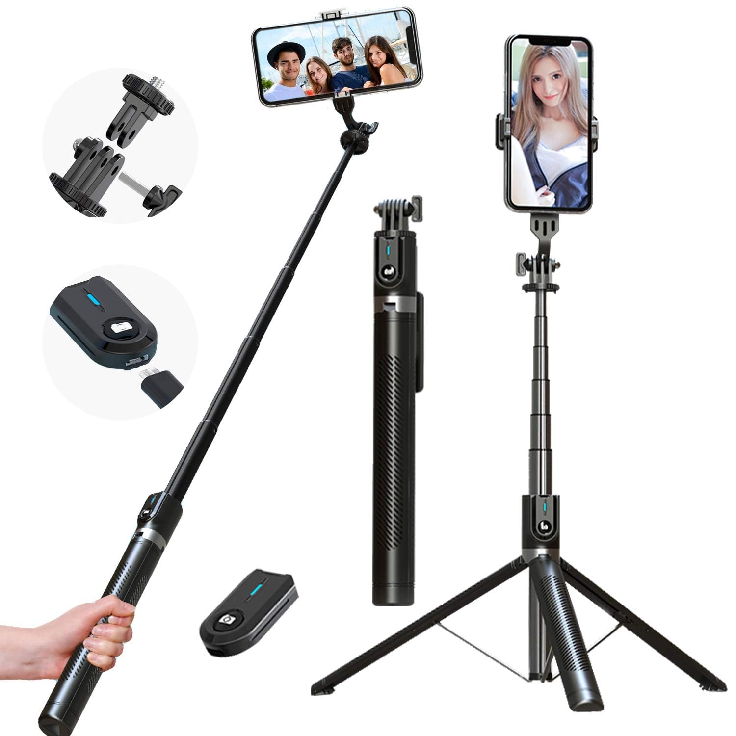 Amazon | 自撮り棒 スマホ 三脚【最大約173cm & 充電式リモコン