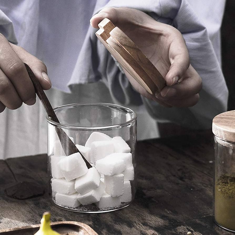 Amazon | RONGER 調味料入れ 3個組 塩・コショウ・砂糖入れ 木蓋・木台