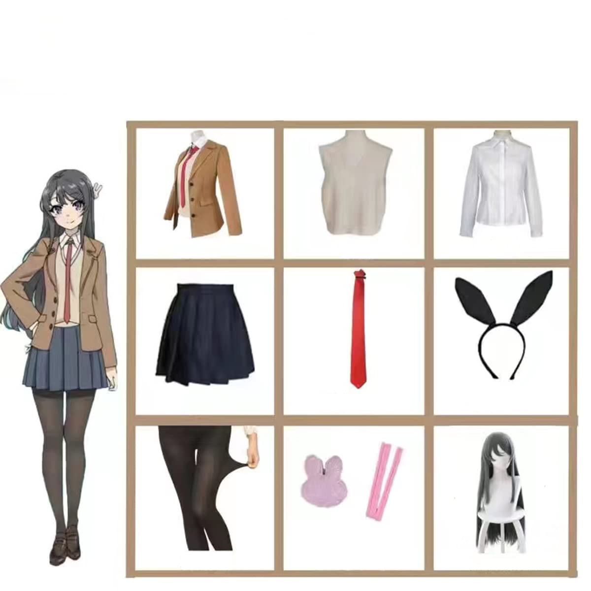 Amazon.co.jp: 桜島 麻衣 コスプレ衣装 制服 9点セット コスチューム