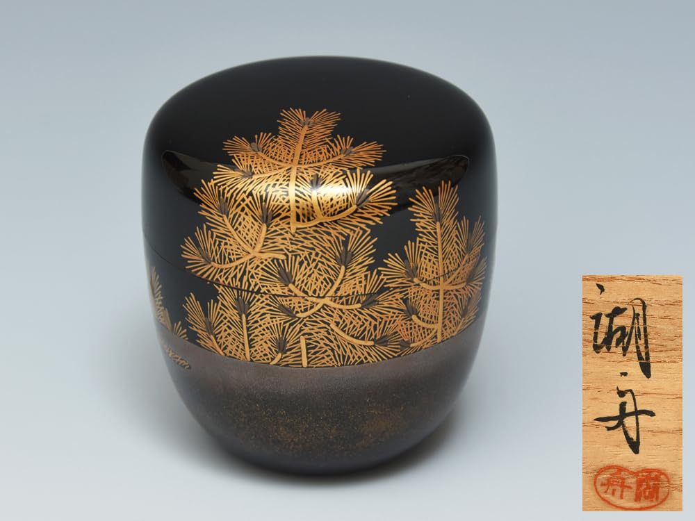 Amazon.co.jp: 蒔絵師中村湖舟(造)松蒔絵中棗共箱茶道具茶入漆芸木工芸
