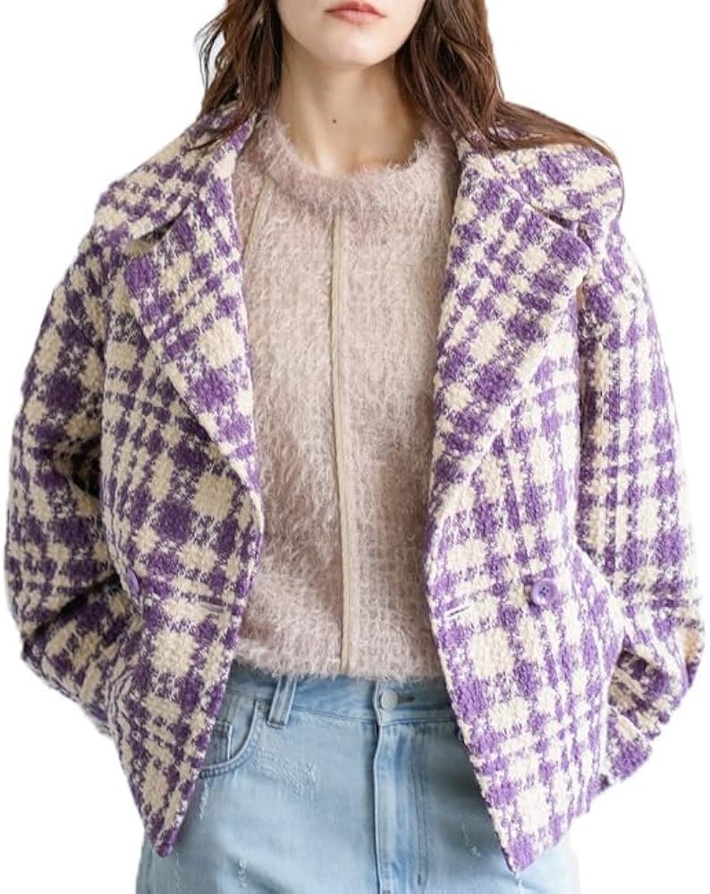 Amazon | [Lallia Mu] ラリアムー ツイード チェック テーラードコート