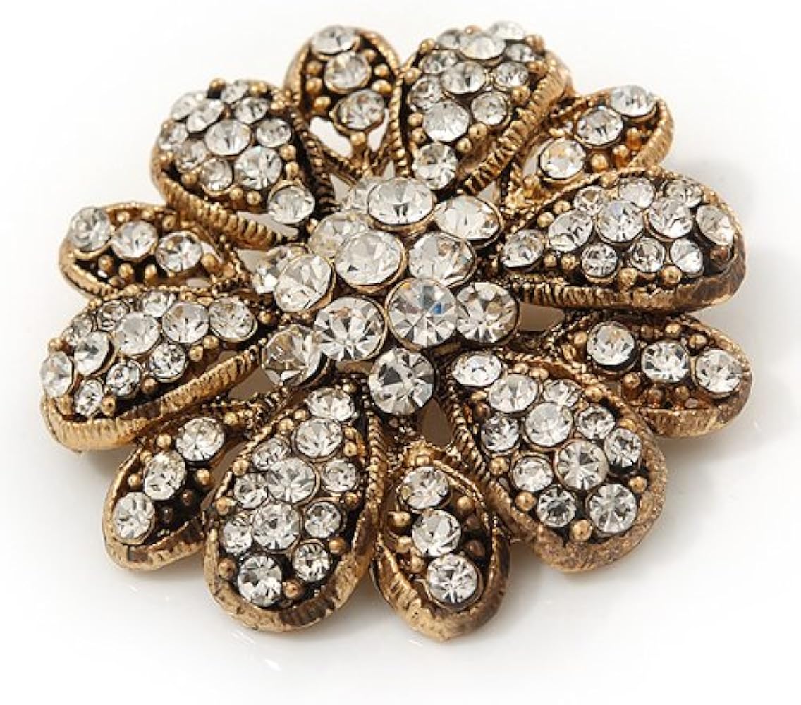 Amazon | ヴィンテージスワロフスキークリスタル花柄ブローチ