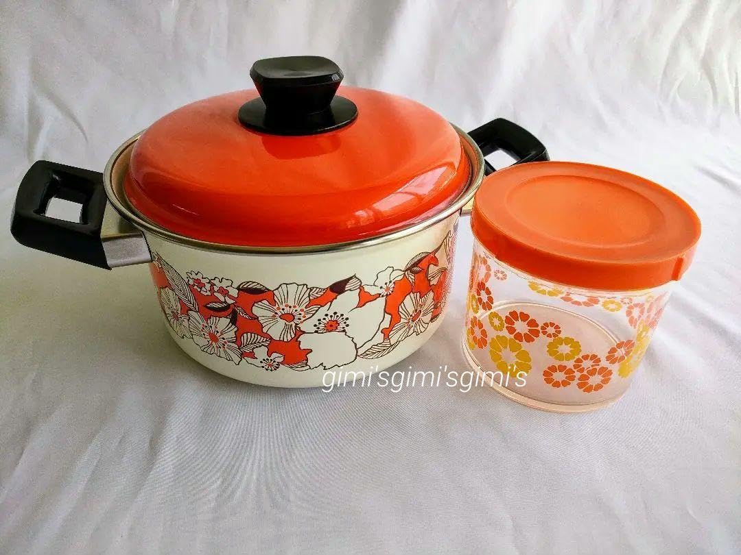 Amazon.co.jp: 昭和レトロ ホーロー鍋 オレンジ花柄 サンコーウェア