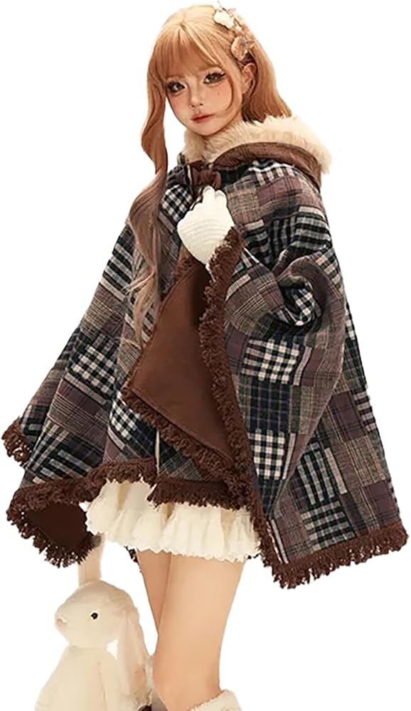 Amazon | [Lilikakoi] チェック柄 ポンチョ レディース ケープ マント