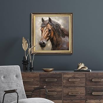 Amazon.co.jp: キャンバスウォールアート 馬の絵画:大きなフレーム付き
