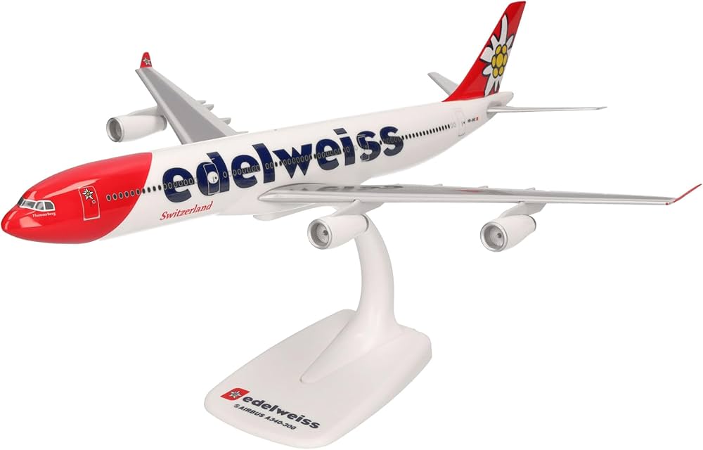 herpa Snap-Fit Edelweiss Air Airbus A340-300 Model Plane - HB-JMC