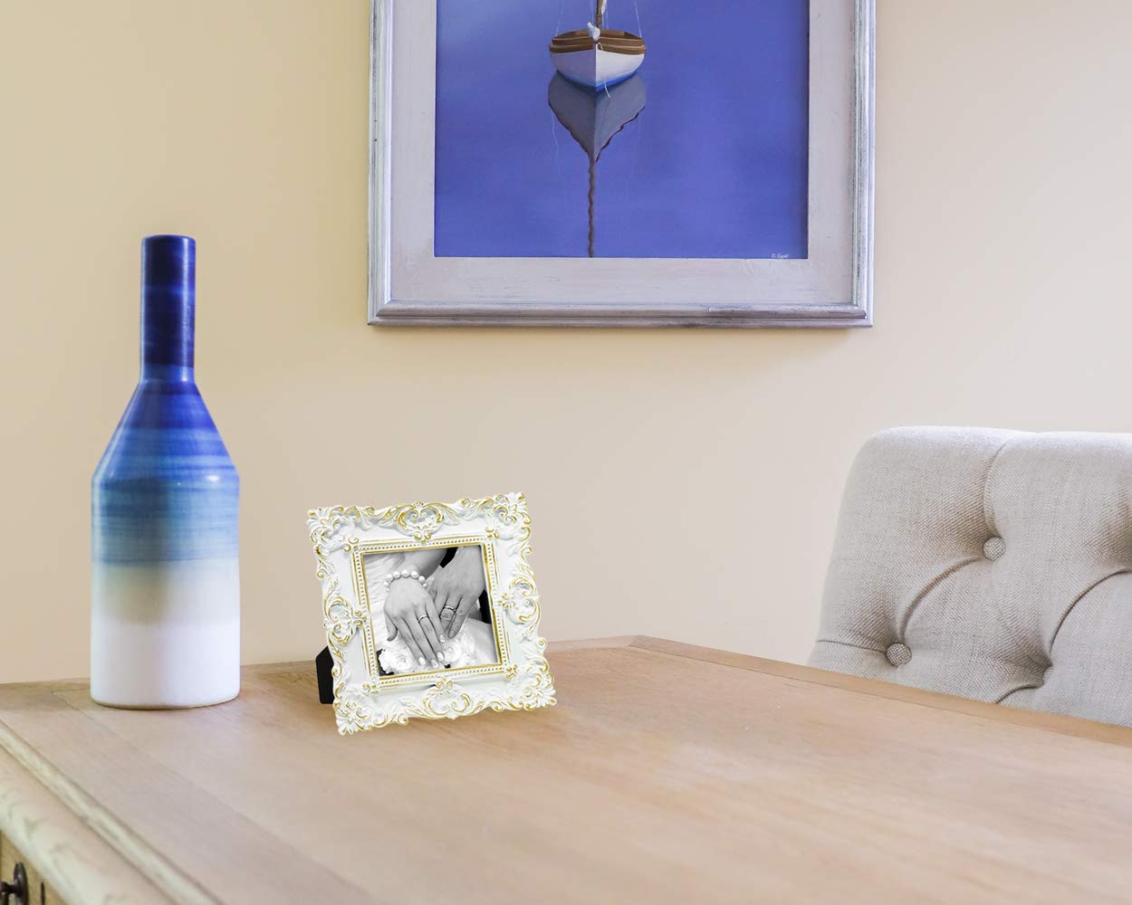 Amazon.com - Laura Ashley 4x4 White & Gold Ornate Textured Hand