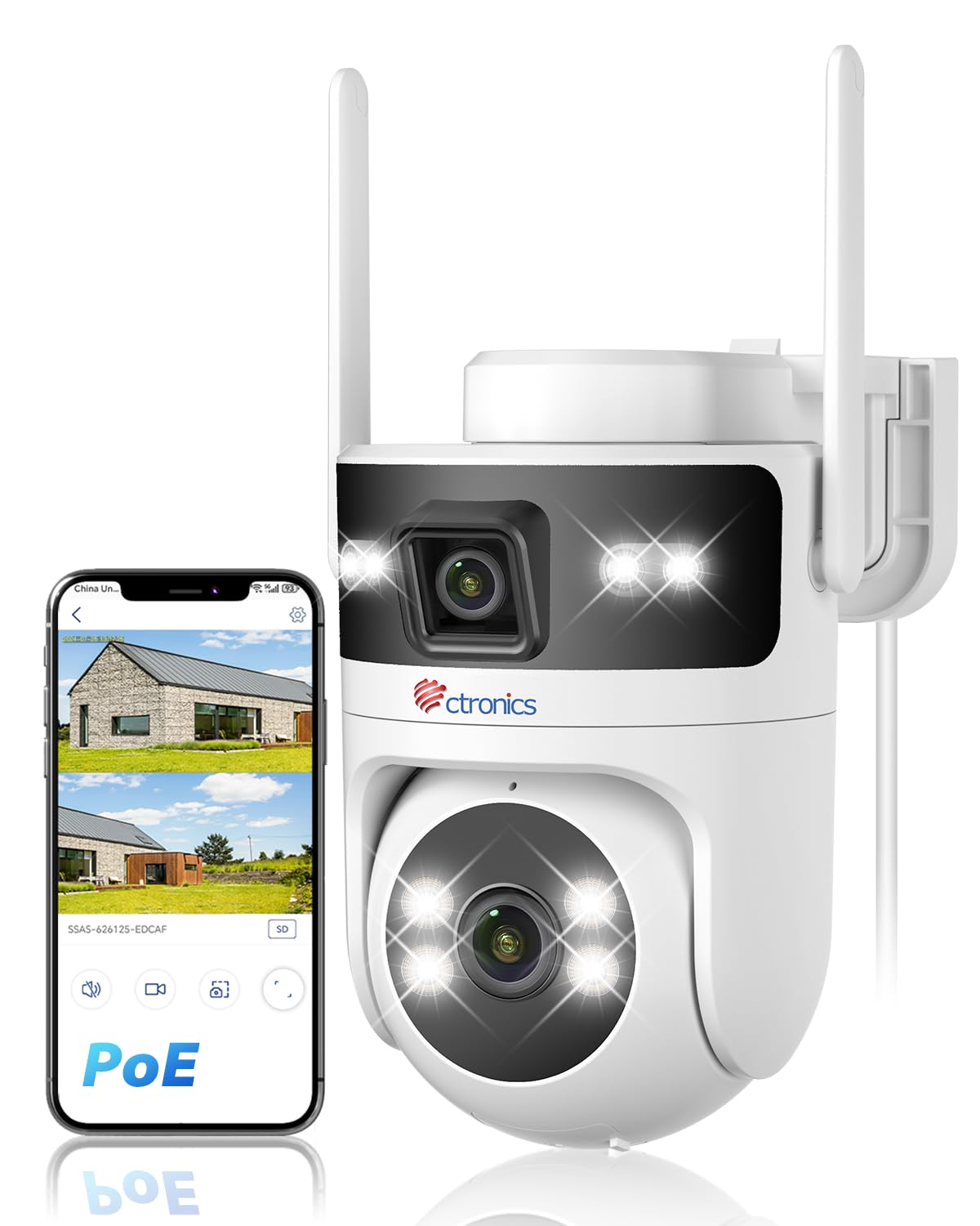 Amazon.co.jp: Ctronics デュアルレンズ 防犯カメラ 屋外 PoE対応 2.4