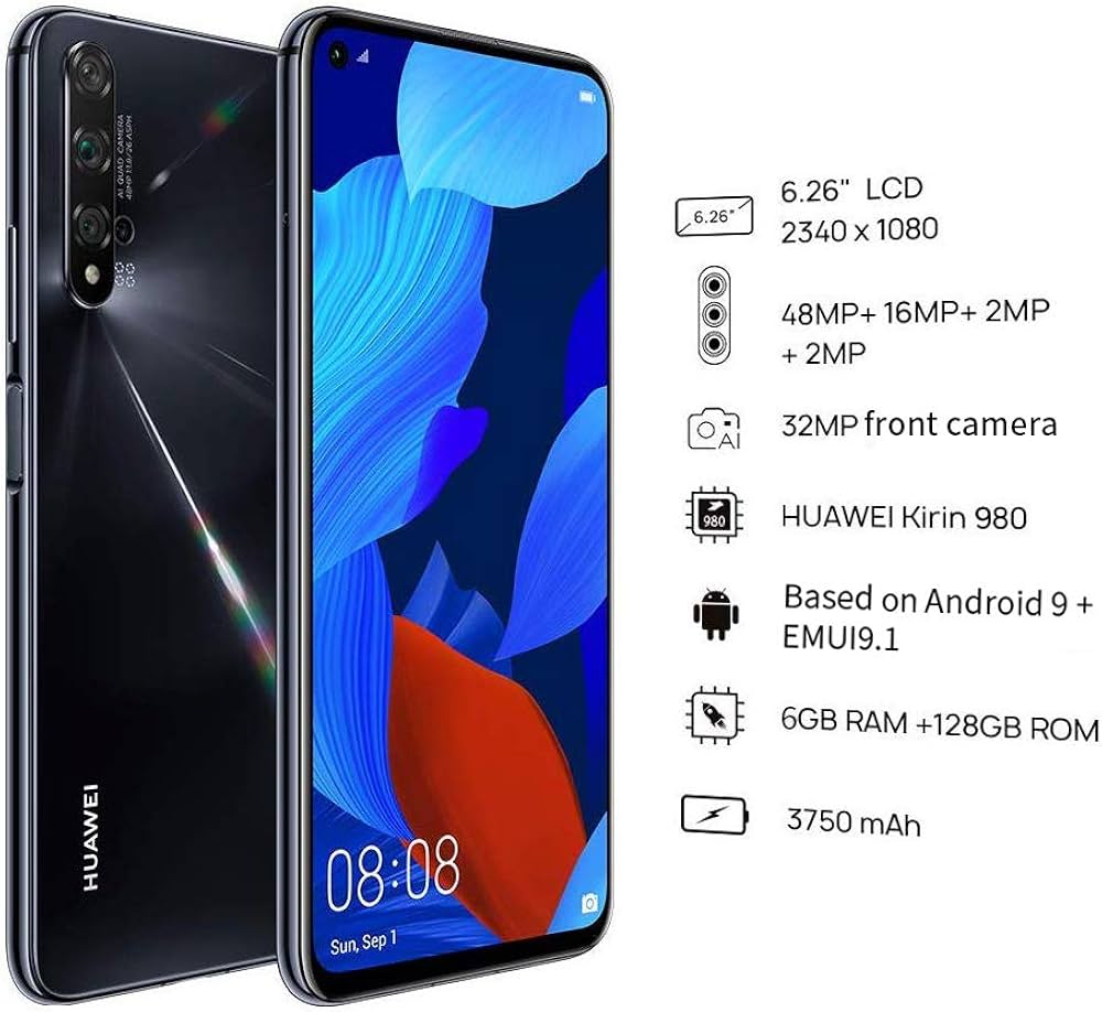 Huawei Nova 5T 128 GB/6 GB RAM Çift Sim Sözleşmesiz, Siyah