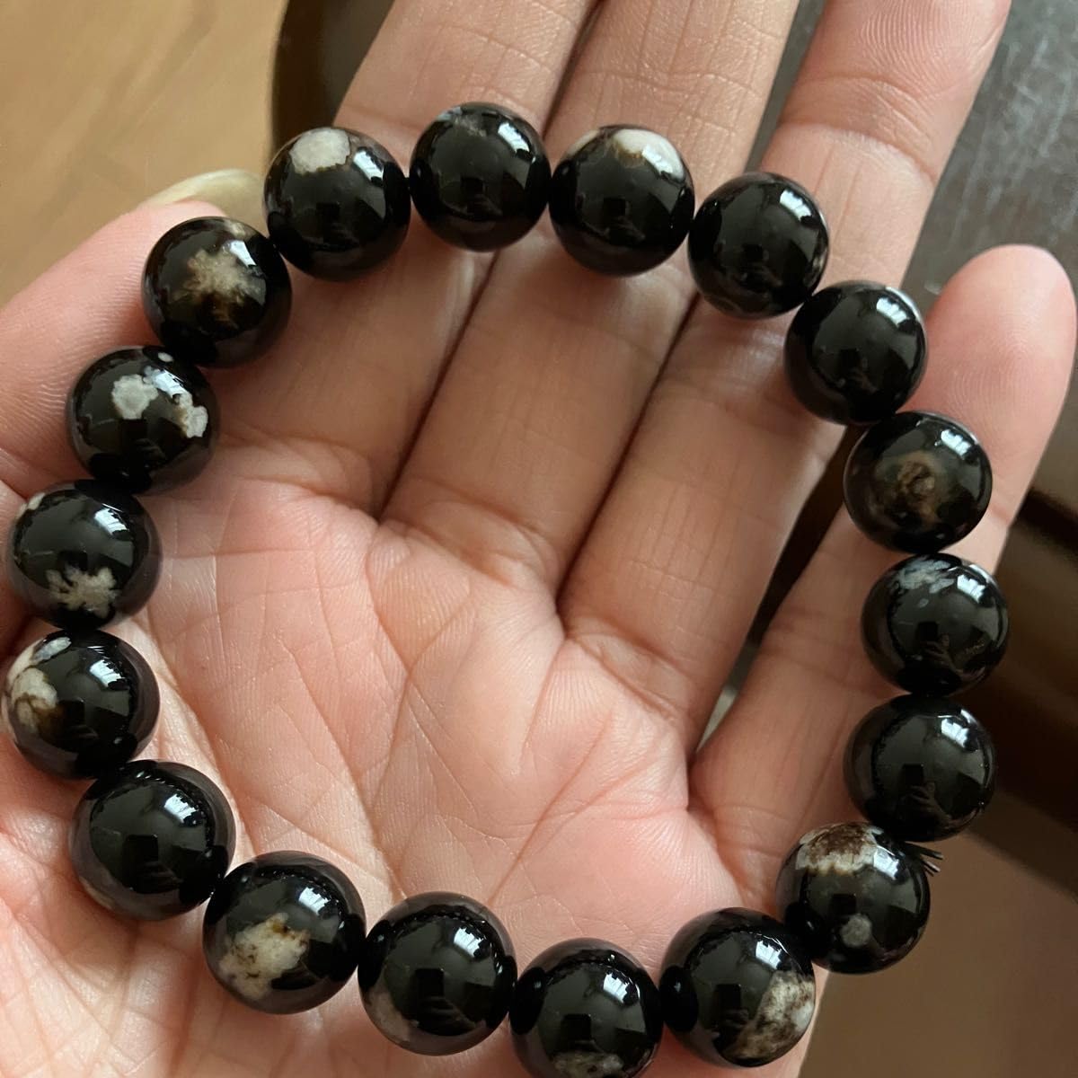 Amazon.co.jp: 夜桜瑪瑙 黒桜瑪瑙 天然石 ブレスレット パワーストーン