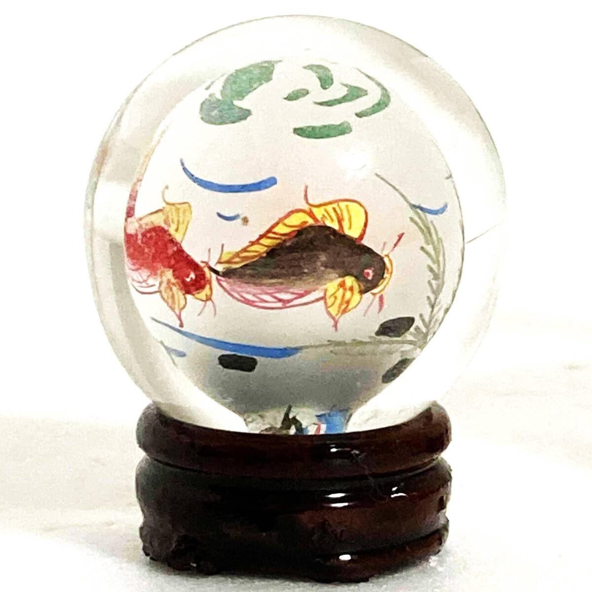 Amazon.co.jp: 中国美術内絵丸玉木製台座付高さ約5.5cm工芸品水晶玉球