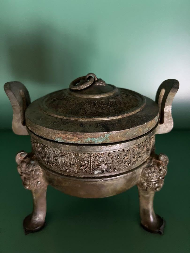 Amazon.co.jp: 中国明朝三足鼎青銅器骨董古美術アンティーク江戸青磁