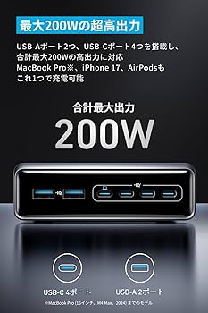 Amazon.co.jp: Anker Prime Charger (200W, 6 Ports, GaN) 【PSE技術