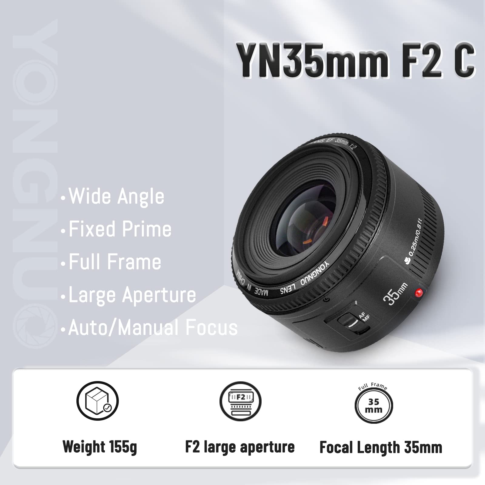 Amazon.co.jp: YONGNUO YN35mm F2レンズ 1:2 AF/MF 広角固定/プライム