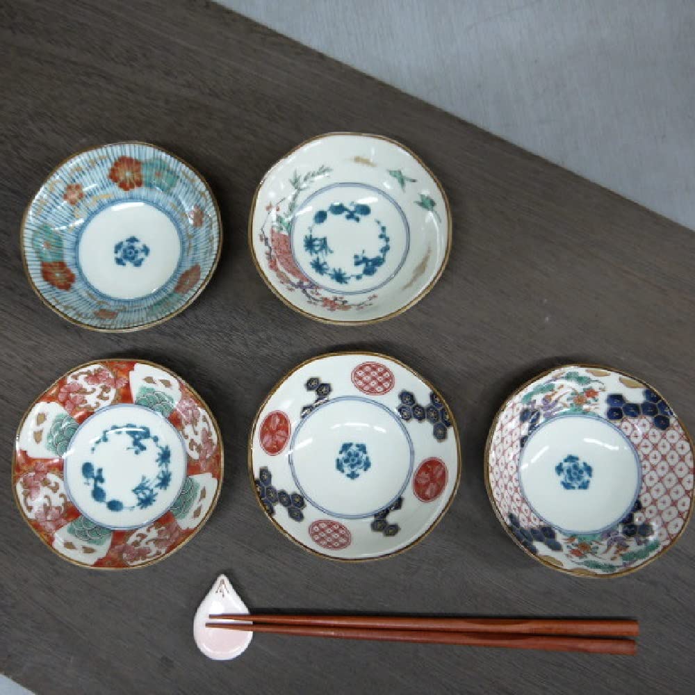 Amazon.co.jp: 美濃焼 染のうつわ 染錦古伊万里小付揃(5客組)草錦花紋