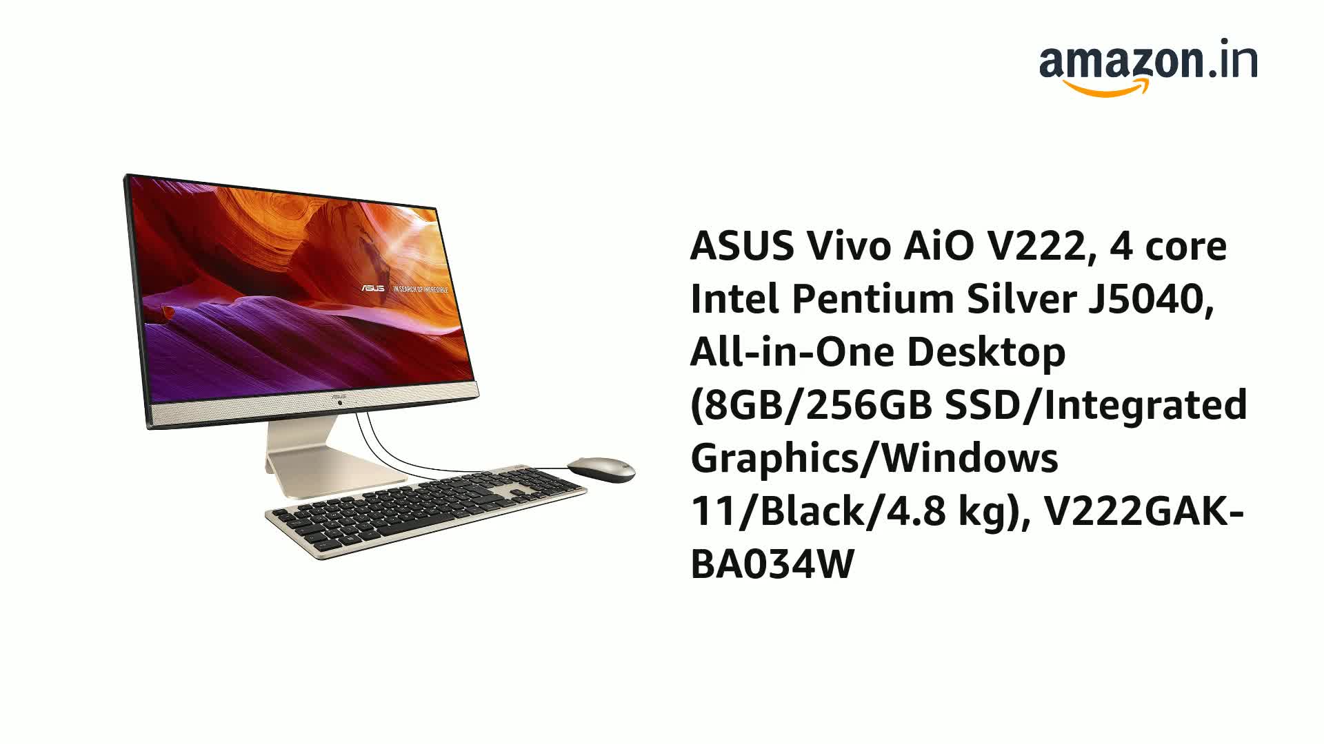 ASUS Vivo AiO V222, 4 core Intel Pentium Silver J5040, 21.5