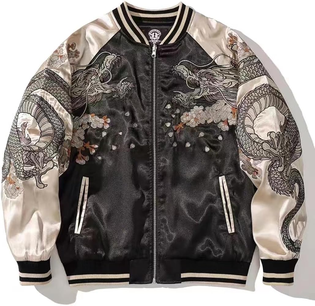 MQMYJSP Men Zippers High Street Sukajan Jacket Pilot Varsity Award