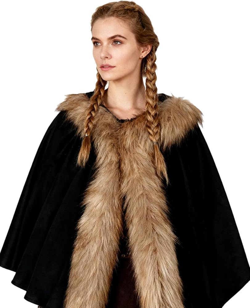 Amazon.com: Joukavor Medieval Hooded Cape Shawl with Viking Fur