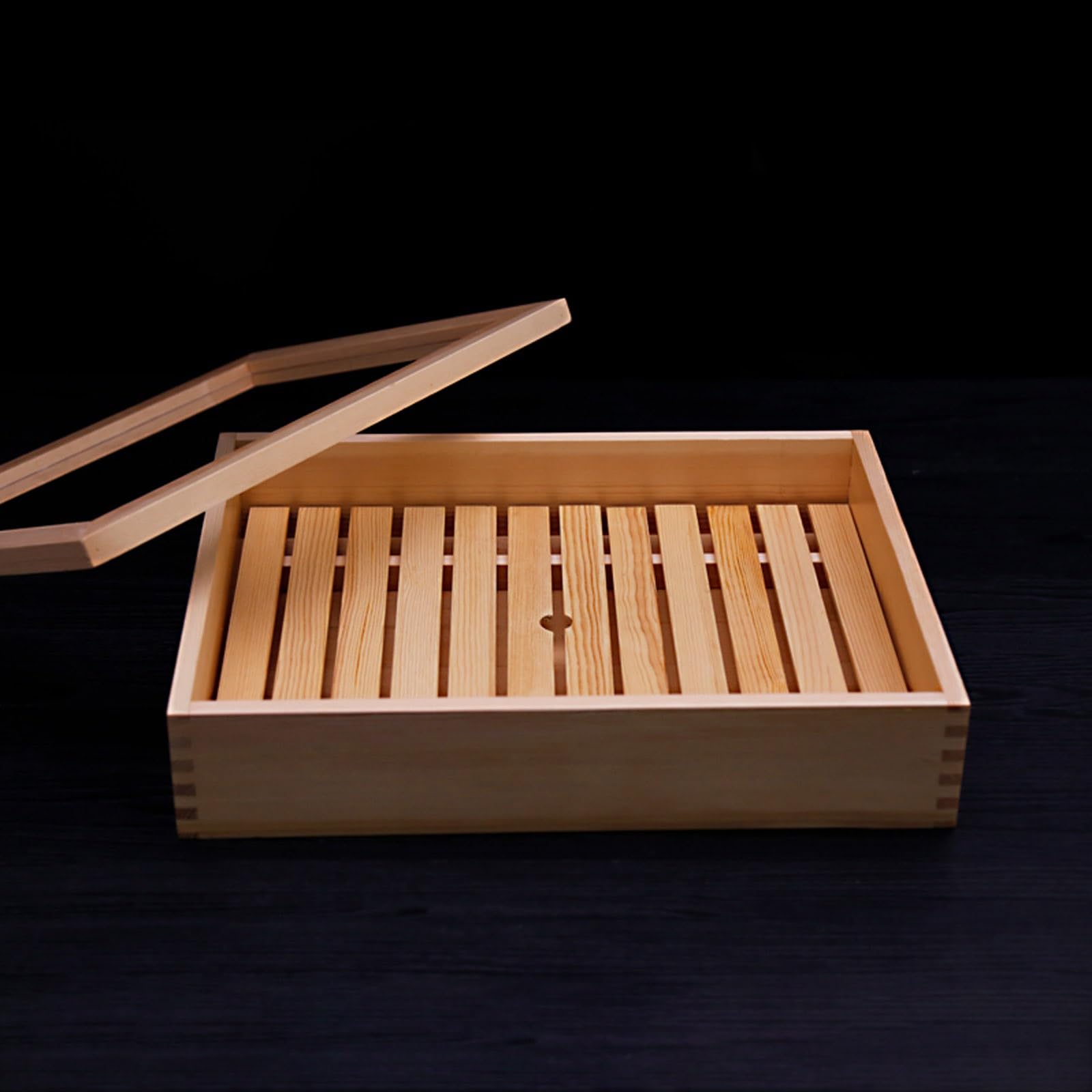 Amazon.co.jp: MDDKOP 木製寿司箱 ネタ箱 目皿 アクリル製 刺身箱 フタ