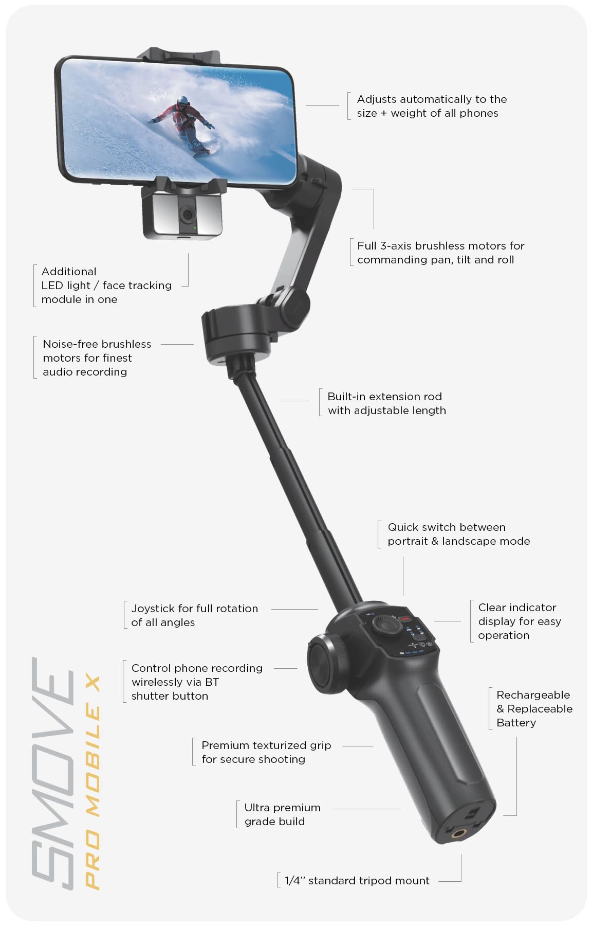 Amazon.com: SMOVE Pro Mobile X Smartphone Gimbal Stabilizer, 3