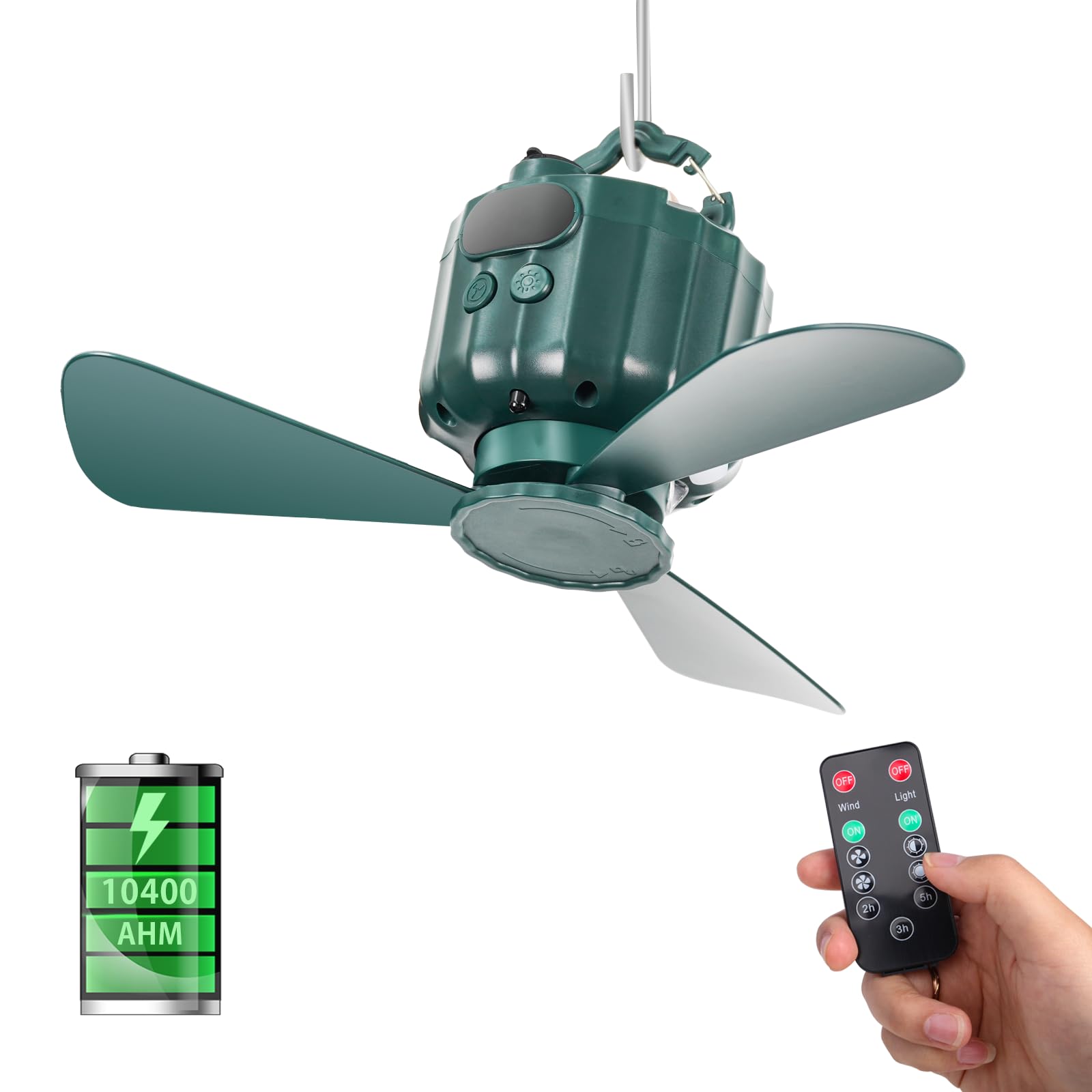 Amazon | 小型吊り下げ扇風機 10400mAh大容量キャンプ扇風機 ライト付