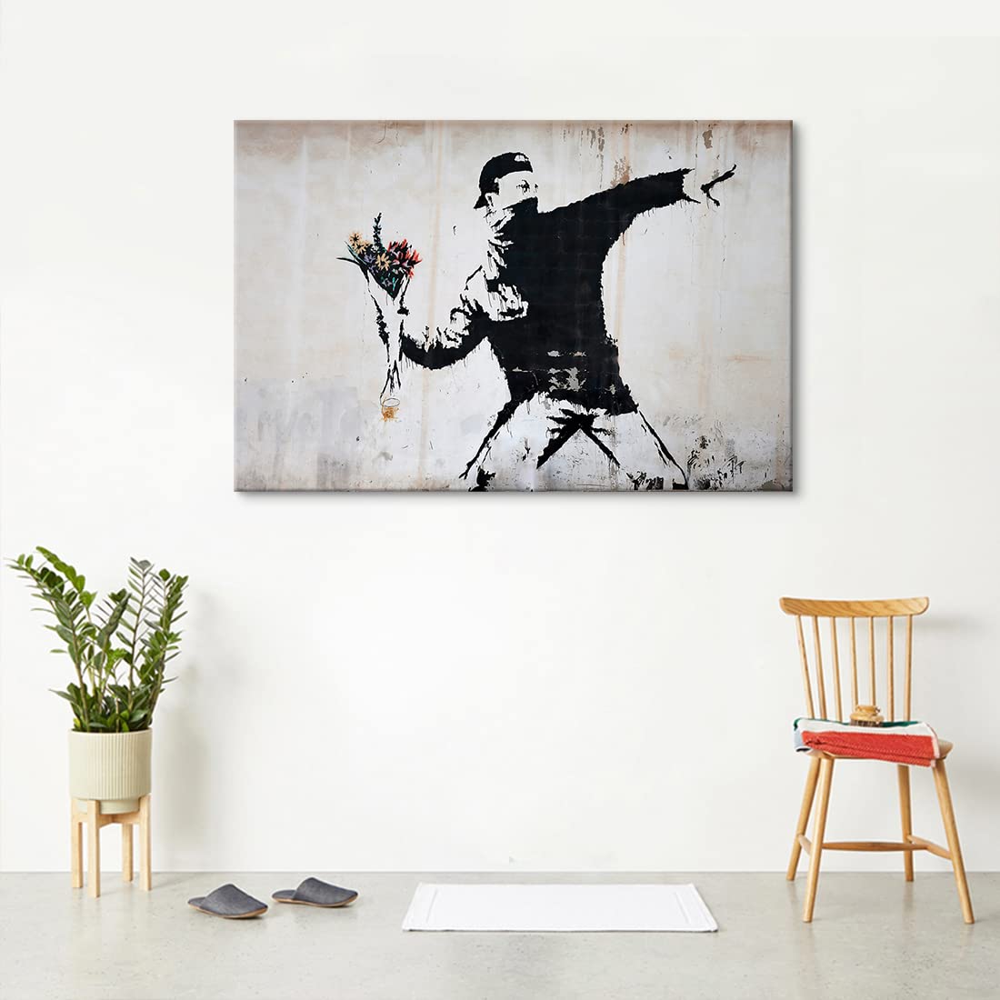 Amazon.co.jp: WOWTAC バンクシー 花束を投げる男 アートパネル 1枚