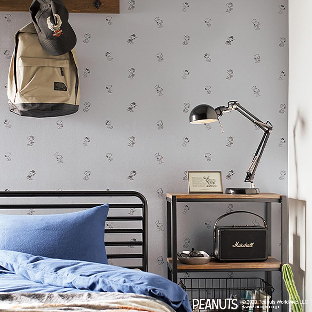 Amazon | 壁紙屋本舗 のり付き 壁紙 クロス スヌーピー snoopy グレー