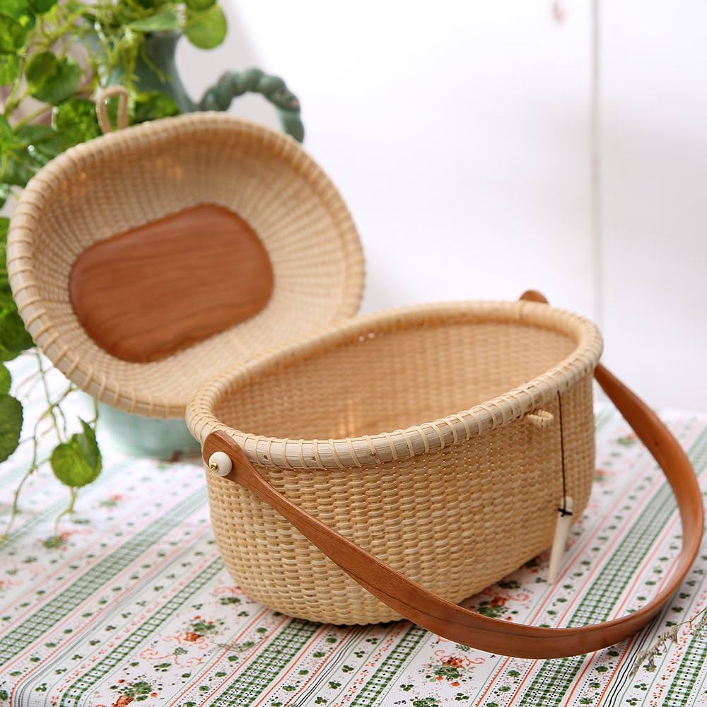 Amazon｜Teng Tian ナンタケットバスケかごバッグ 蓋付きレディース