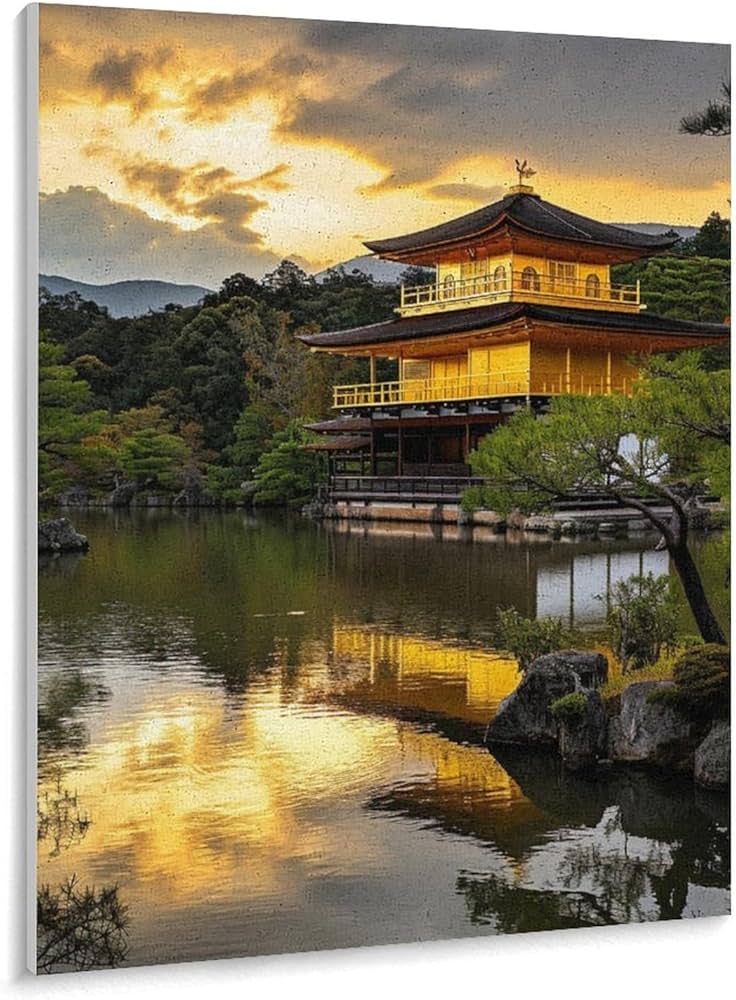 Amazon | 日の出の京都の金閣寺 数字キットによる絵画 数字油絵 美しい