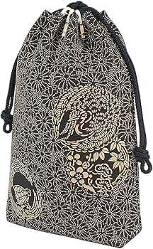 Amazon | [印傳屋] 印伝 合切袋 巾着袋 マチ付 正絹紐 鹿革 黒地×白漆