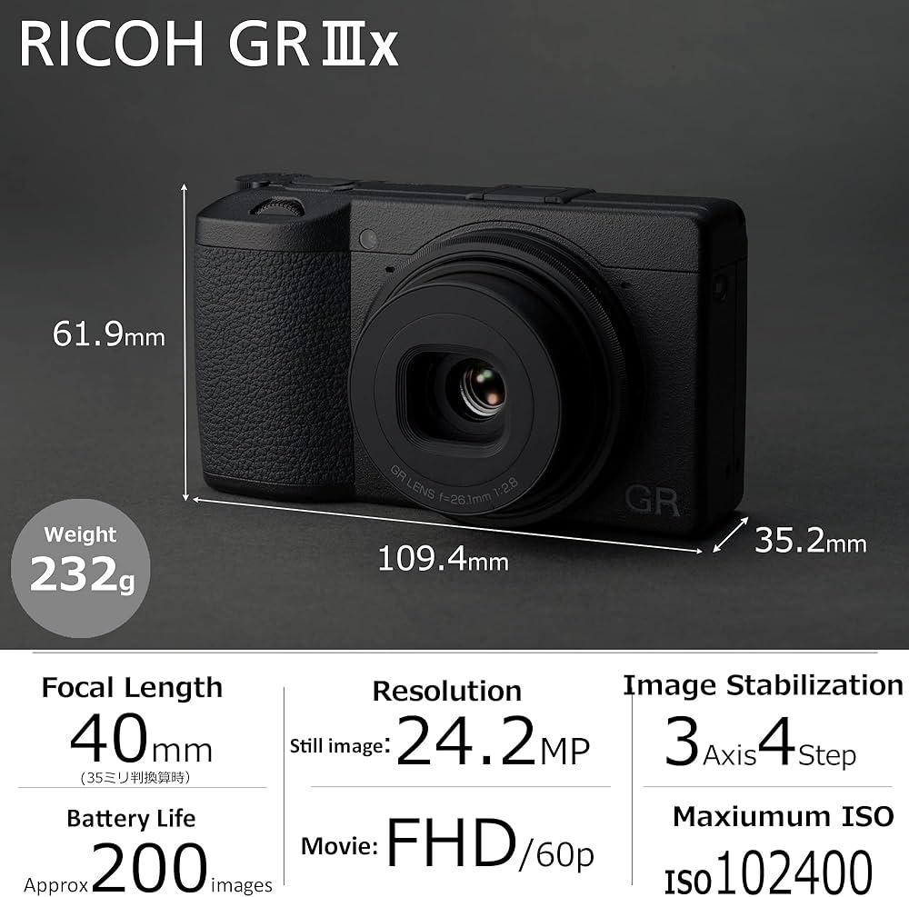 Ricoh GR IIIx, Black, Digital Compact Camera with 24MP APS-C Size