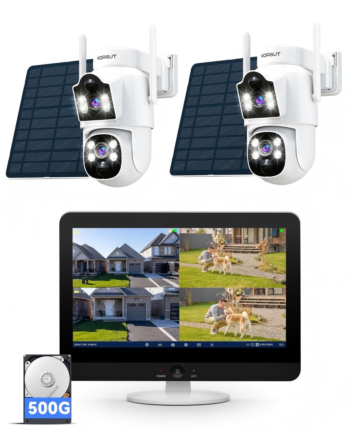 Amazon.co.jp: VORGUT 防犯カメラ 屋外 ソーラー モニタ一付き 2台