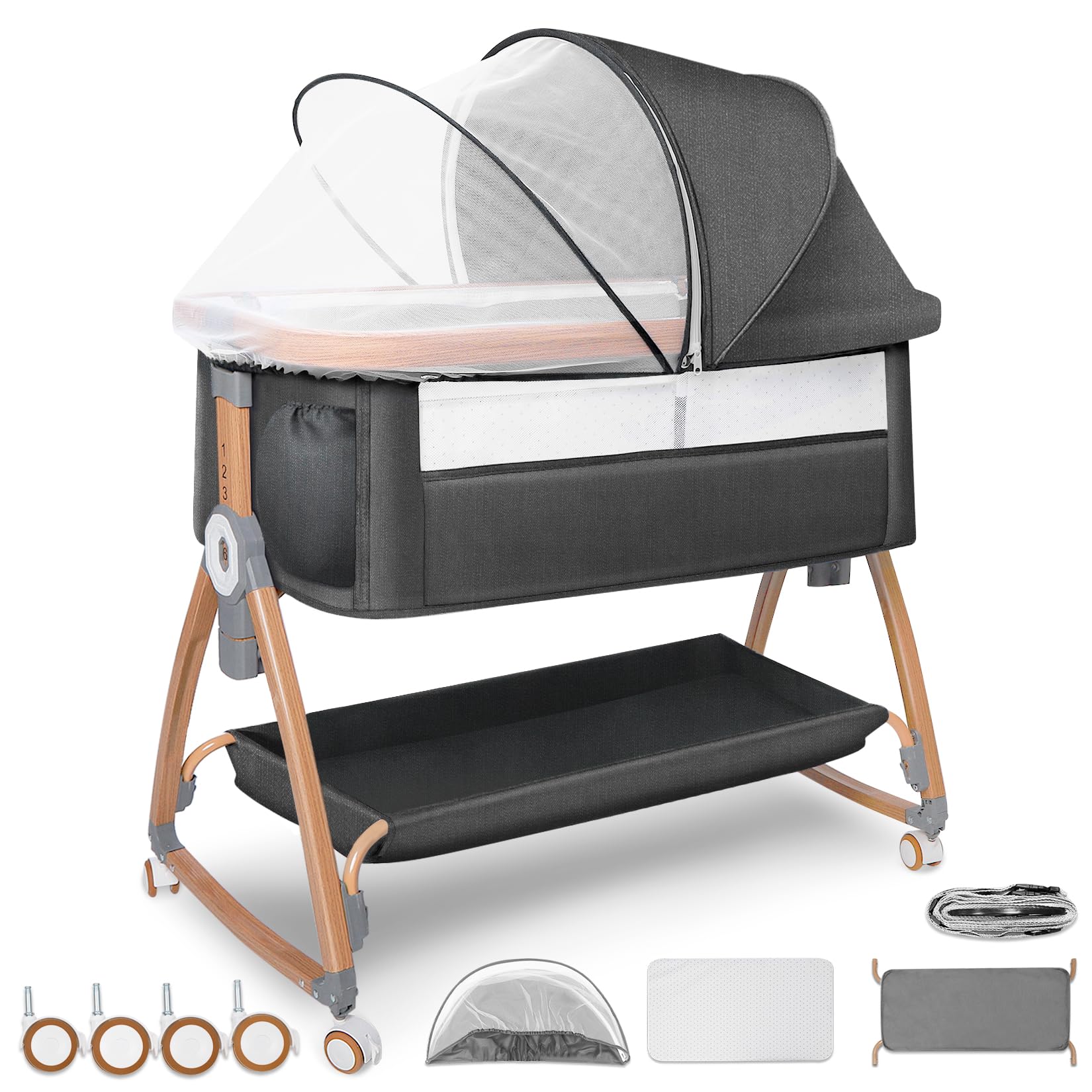 Amazon.co.jp: 最新 ベビーベッド 添い寝ベッド 折畳み 高さ6段調節